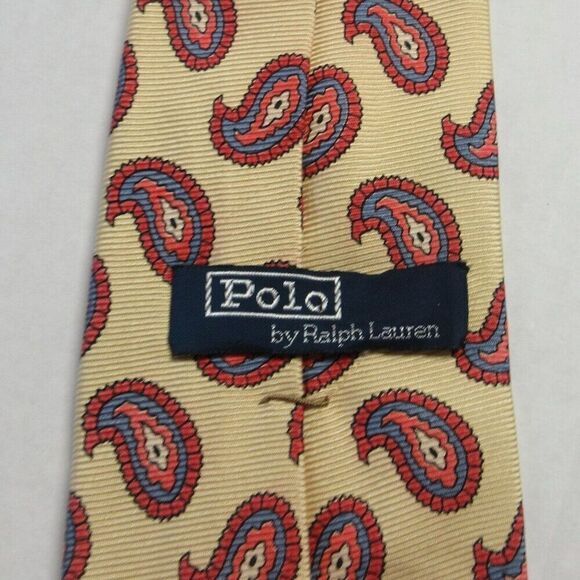 POLO RALPH LAUREN Yellow Red Blue Paisley 100% Silk Tie Handmade USA 60" Long - Picture 4 of 8